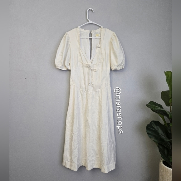 Maeve Puff-Sleeve Corset Linen Midi Dress - Picture 3 of 7